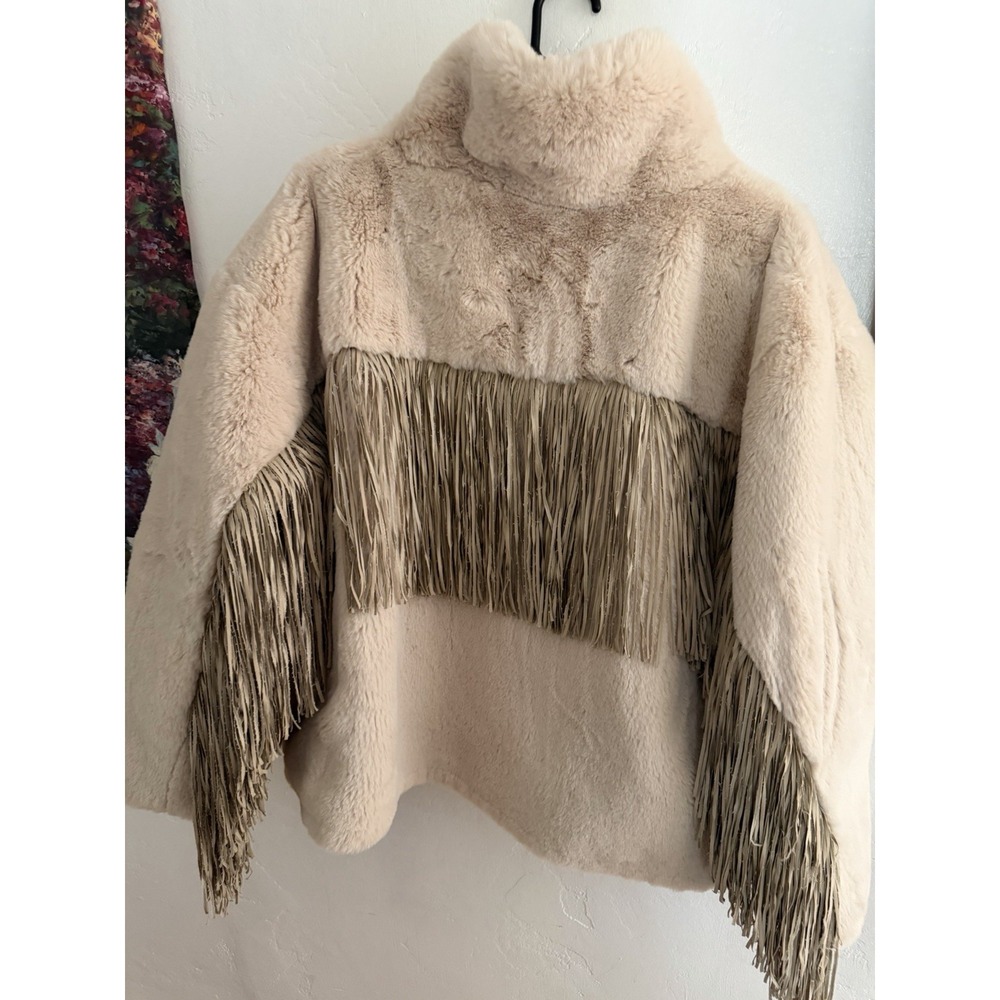 NEW FREE people Blue Revival Dancing In The Moonlight WITH FRINGE Jacket 1X ECRU - Picture 6 of 6